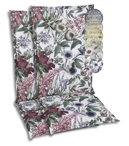 GO-DE Textil Polsterauflagen für Hochlehner-Gartenstühle (2er-Set) - Bequeme und attraktive Polsterauflagen im Floral Natur-Grün, ideal für Hochlehner-Gartenstühle. UV-beständig und OEKO-Tex zertifiziert für höchsten Komfort.