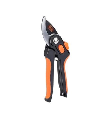 BLACK+DECKER Gartenschere - 20.3 CM - Gehärtete Stahlklingen - 13 MM Schnittstärke - Schwarz/Orange