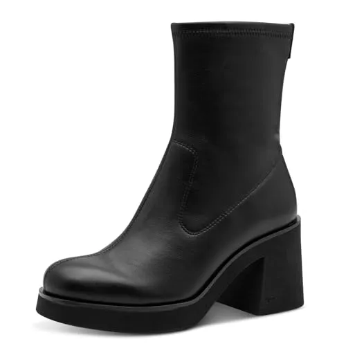 Stiefelette TAMARIS Damen, Gr. 38, schwarz - Modische Stiefelette aus veganem Lederimitat mit 7 cm Blockabsatz. Ideal für Partys und schickes Outfit, bietet Komfort durch gepolsterte Innensohle und ANTIslide Technologie.
