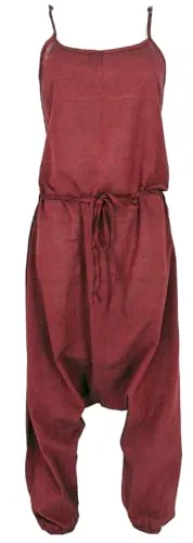 Boho Jumpsuit - Rote Baumwoll Sommer Pluderhose für Frauen - Kategorie: Hosen, aus 100% Baumwolle, fair gehandelt in Nepal, ideal für Frühling-Sommer mit entspannter Passform und mittlerer Taille.