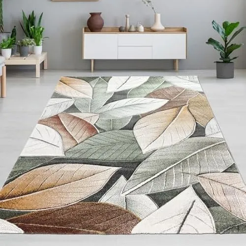 CARPETIA Teppich mit Blättermuster 200 x 290 cm in beige von Carpetia