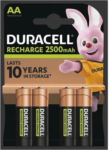 Duracell Akku AA - 4 Stück, wiederaufladbare 2500mAh Batterien mit längster Haltbarkeit pro Aufladung und vorgeladen für sofortigen Einsatz