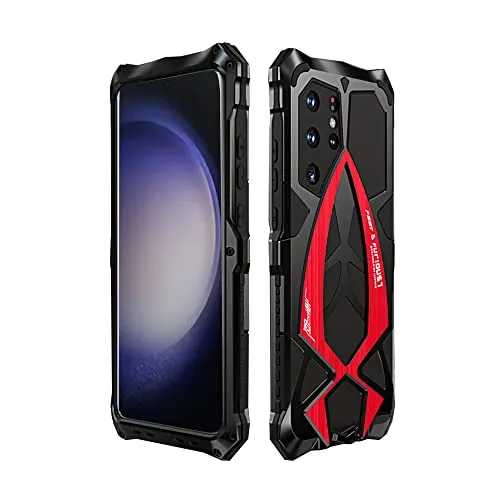 CeeEee Handyhülle für Galaxy S23 Ultra Militär Protction Metall und Silikon Stoßfeste Hülle für S23ultra Rugged Outdoor Case Cover - Rot