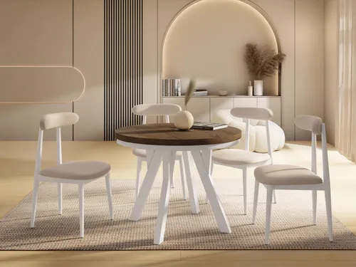 Vero Neo Runder Ausziehbarer Esstisch im Loft-Stil – Platzsparender Tisch für bis zu 14 Personen - Vielseitiger Esstisch mit flexiblem Auszug von 90-300 cm. Robuste, pflegeleichte Tischplatte und weiße Buchebeine sorgen für Stabilität und modernen Stil in jedem Zuhause.
