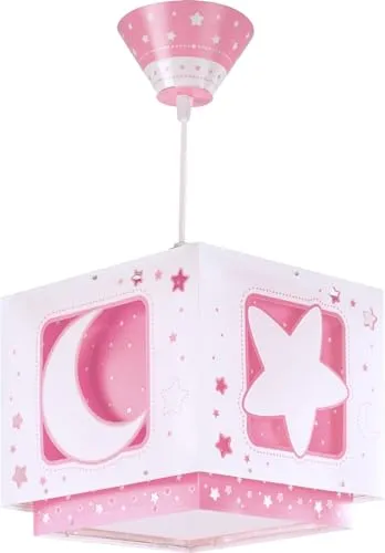 Dalber Lampe kinderzimmer, kinderlampe Pendelleuchte Hängelampe, Deckenleuchte Kinder, Deckenlampe kinderzimmer, Mond und Sterne Rosa MoonLight, 63232S, E27
