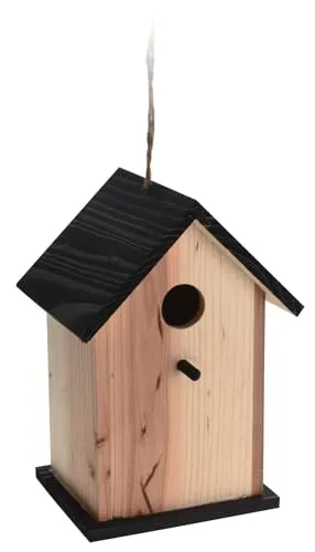 Vogelhaus Holz Natur Dach Schwarz Deko Garten Nistkasten Vogelhäuschen 23cm H