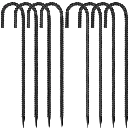KOOOGEAR 8 Stück Bodenpfähle,Erdanker Bodenanker,30cm Lang J-Haken Zeltnägel Heringe,Zeltnägel Trampolin Haken für Die Sicherung Von Zaun,Zelten,Gartenpfähle,Trampolin (8 Stück Schwarz)