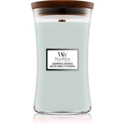 Woodwick Sagewood & Seagrass Duftkerze mit Holzdocht 609 g in blau von WoodWick