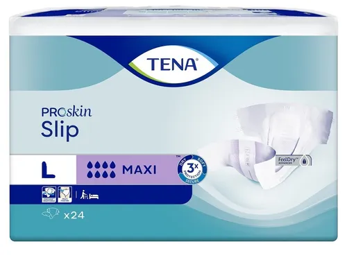 Tena Slip Maxi Large - 72 Stück - Inkontinenzeinlagen für schweren Urinverlust mit FeelDry Advanced-Technologie für trockene Haut und extra breiten Klettverschlüssen für perfekten Sitz und Tragekomfort.