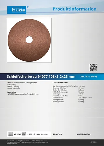 Guede Schleifscheibe 108 mm für Sägekettenschärfgerät