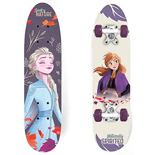 Wooden Skateboard Frozen - 61x15x8/10cm - Cruiserboard aus 9-lagigem Ahornholz mit original DISNEY Lizenz, ideal für Kinder und leicht zu fahren dank ABEC-7 Lagern.