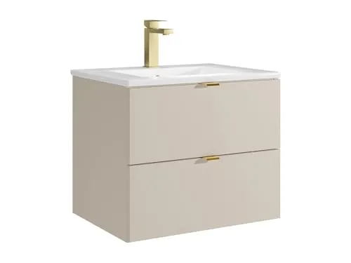 Vente-unique-Hängender Bad-Unterschrank mit Einbauwaschbecken & Armatur – Beige – 60 cm – Lavena