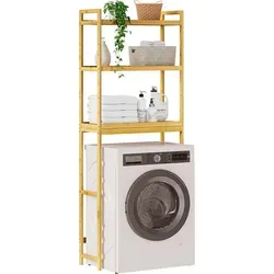 EUGAD Badregal, 1-tlg., Badregal Waschmaschinenregal Toilettenregal aus Bambus, mit 3 Ablagen beige