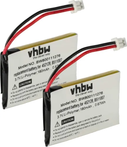 vhbw 2x Akku Ersatz für 452128, B511007 für Wireless Headset Kopfhörer (180 mAh, 3,7 V, Li-Polymer)