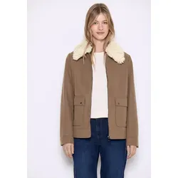 Fellimitatjacke STREET ONE STUDIO, Damen, Gr. 42, cookie braun, Stoff, Obermaterial: 90% Polyester, 10% Viskose; Futter: 100% Polyester; Kragen: 100% Polyester, unifarben, normal normal, V-Ausschnitt, Bündchen, Jacken, mit Kragen