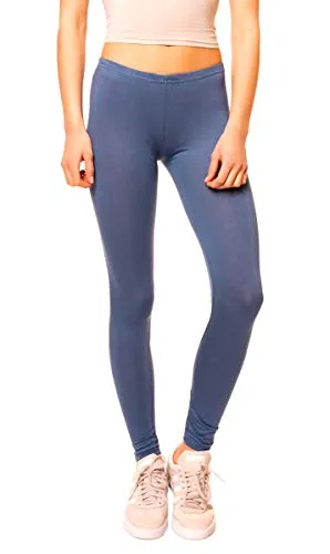 Easy Young Fashion - Damen Basic Leggings in Matt oder Glanz-Optik - atmungsaktive weiche Lange Hose LG08 - Jeansblau