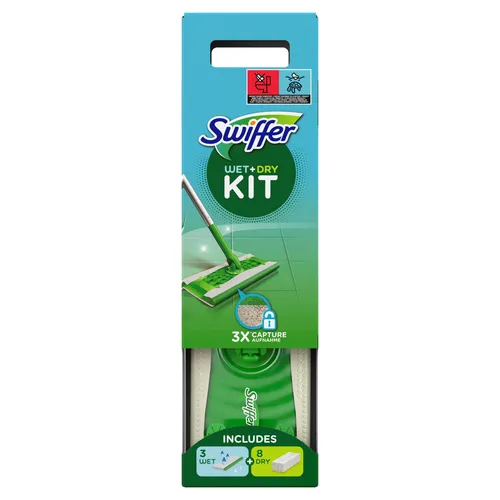 Swiffer Dry Kit Bodenwischer - Effiziente Reinigung für jeden Boden - Haushalt, Reinigungsutensil - Mit dem Swiffer Dry Kit Bodenwischer erzielen Sie mühelos eine streifenfreie Sauberkeit und erreichen auch schwer zugängliche Stellen.