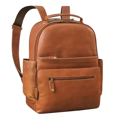 ROYALZ 'New Orleans' Leder Rucksack für Herren und Damen Echtleder Mittel-Groß - als 13-14 Zoll Laptoprucksack Lederrucksack für Business Schule Uni Freizeit, Farbe:Texas Braun