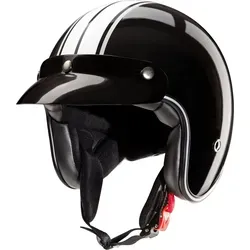 Redbike RB-742 Stripes Jethelm - Schwarz/Weiß - XS - Motorradhelm mit ABS Thermoplastschale, inkl. kurzem Helmschirm und Microlock-Verschluss für optimale Sicherheit und Komfort.
