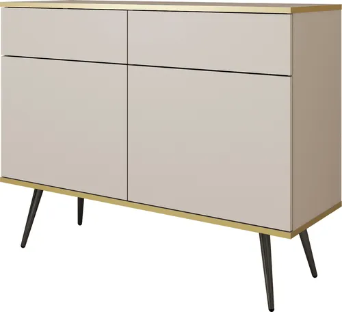 Kommode: Beige, Schwarze Beine, 107x85x39 cm