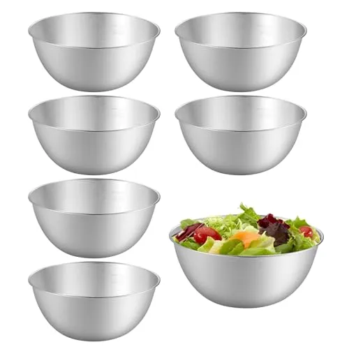 Stück Edelstahl Schüssel, Rührschüssel Salatschüssel Set, Edelstahlschüsseln mit Messmarken, Spülmaschinenfest, Stapelbar, für Müslischale, Dipschale, Snackschale, Servierschale (0.7 L, Ø 16.8 cm) 6