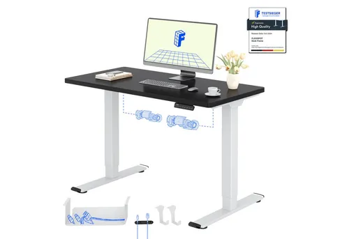 FLEXISPOT Schreibtisch Basic Plus – Höhenverstellbarer Schreibtisch mit Premium Zubehör - Robuster, stabiler Schreibtisch aus Industriestahl mit rutschfesten Fußpolstern. Innovatives 6-Tasten-Handsteuerungsdesign für individuelle Höhenanpassung. Maximaler Komfort bei energiesparendem Betrieb.