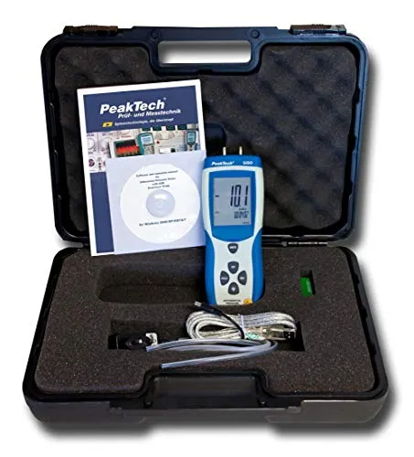 PeakTech Druckmessgerät P 5150 digital - Windmesser für präzise Differenzdruckmessungen mit USB-Auswertung, inkl. Hold-Funktion und Hintergrundbeleuchtung.