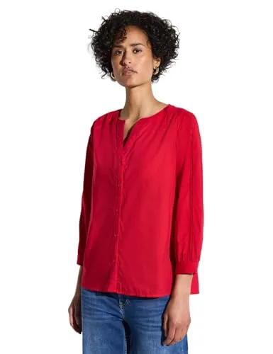 Street One Bluse in Rot - 42 - Bluse aus reiner Baumwolle mit V-Ausschnitt und Knopfleiste, locker geschnitten und ideal für lässige Anlässe.
