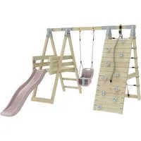 OutdoorToys Klettergerüst Hummel - Klettergerüst für Kinder, ideal für Geschwister zum gemeinsamen Spielen im Garten. Stabile Holzstruktur mit Kletterwand und bunten Steinen fördert die Abenteuerlust.