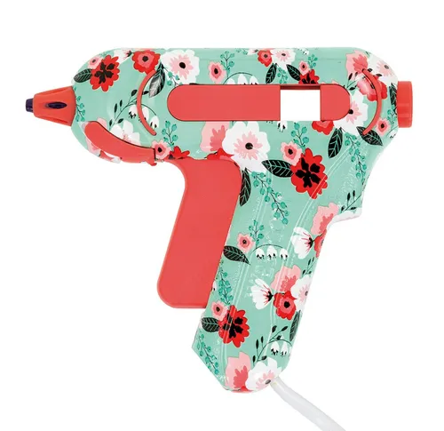 WESTCOTT Heißklebepistole Mini Floral, DIY Heißkleber inkl. 2 x Heißklebesticks, 1,4m Kabel, Non-Stick Düse mit Farbindikator