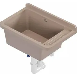 QLS Ausgussbecken 50x34 cm Beige mit Siphon - Spülen aus hochwertigem Polypropylen, leicht zu reinigen und ideal für Garage, Werkstatt oder Waschküche – langlebig und beständig gegen Verfärbungen.