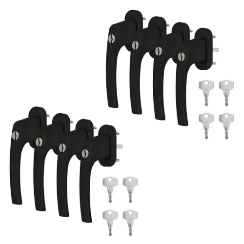 Alu Fenstergriff in Schwarz RAL 9005 abschließbar - Stiftlänge 35mm 8 x