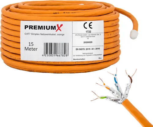 PremiumX 15m CAT 7 Netzwerkkabel Simplex LAN Kabel Ethernet Datenkabel