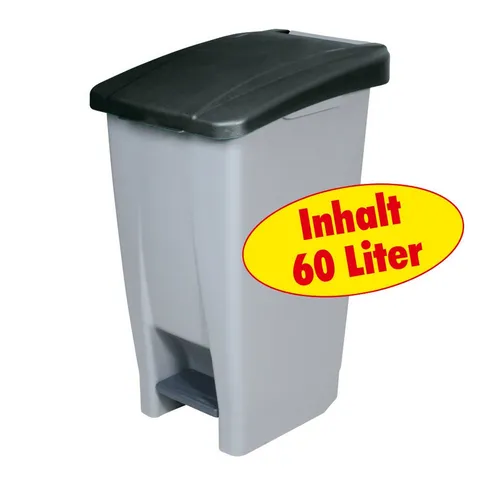 BRB-Lagertechnik Mülleimer Tretabfalleimer mit Rollen 60L - Mülleimer mit 60 Litern Fassungsvermögen und farbigen Deckeln für einfache Mülltrennung. Ideal für Lager, Handwerk und Zuhause, leicht transportierbar dank Rollen und Handgriff.