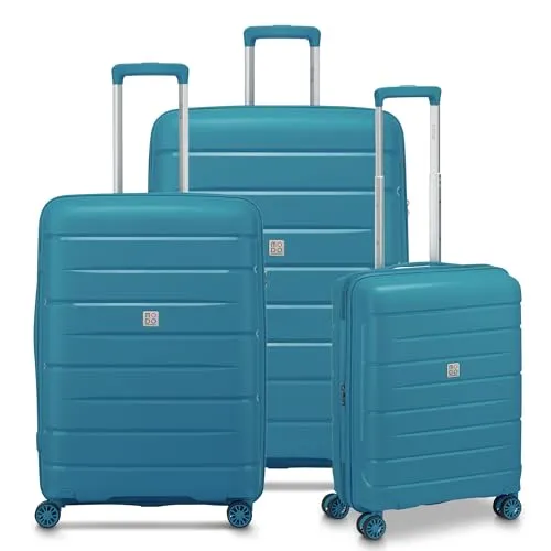 MODO by Roncato Starlight 3.0 Kofferset - Türkis, 3-teilig - Koffer Set mit großem, mittelgroßem und kabinentauglichem Trolley, ausgestattet mit TSA-Schloss, 4 doppelten Drehrollen und anpassbarem Griff für mühelose Mobilität. Ideal für junge Abenteuerlustige!