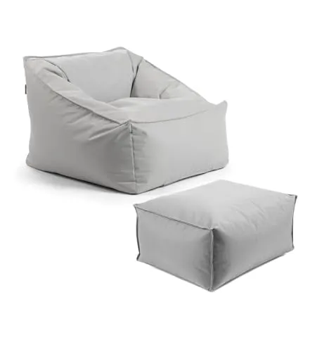 mokebo Gartensessel Sunnyboy mit Pouf - Wasserabweisender Outdoor-Sitzsack mit Hocker für drinnen und draußen, ergonomische EPS-Füllung für maximalen Komfort und individuelle Anpassung.