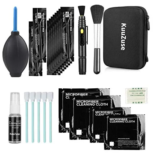 KuuZuse Professional DSLR-Kamerareinigungsset mit APS-C Reinigungstupfern, Mikrofasertüchern, Linsenreinigungsstift, für Kameraobjektiv, optisches Objektiv und Digitale Spiegelreflexkameras