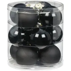 Weihnachtskugeln Glas 8cm, 12 Stück, Farbe:schwarz opal / matt - Schwarz