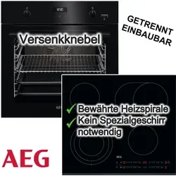 AEG Backofenset schwarz Einbau Backofen 71L SteamBake Versenkknebel AEG Glaskeramikkochfeld 60cm Facettenschliff TouchSlider - Schwarz