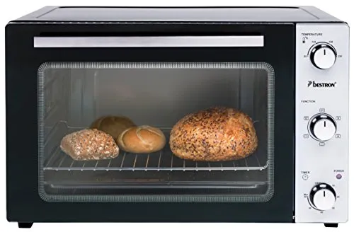 Bestron 2-in-1 Mini-Backofen mit Drehspieß, 55 Liter, 2000 W - Minibackofen mit 55 l Garraum, ideal für Hähnchen und Gyros, bietet Ober-/Unterhitze, Umluft und praktischen Drehspieß für vielseitige Zubereitung.