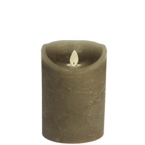 LED Echtwachskerze mit Timer flackender Docht Taupe Höhe 10cm