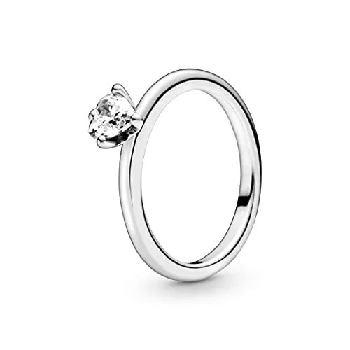 PANDORA Damen-Solitär Jahresring 925 Sterlingsilber - Ringgröße 58 - Eleganter Solitär-Ring aus 925 Sterlingsilber mit herzförmigem Cubic Zirkonia, perfekt als Geschenk, um Liebe und Versprechen zu symbolisieren.