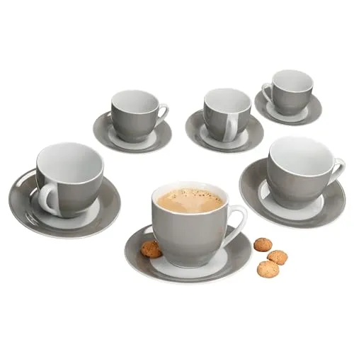 MamboCat Variant Grau Kaffeetassen Set für 6 Personen - Elegantes 6-teiliges Kaffeetassen-Set aus robustem Porzellan, ideal für Kaffee oder Tee. Spülmaschinen- und mikrowellengeeignet, perfekt für den täglichen Gebrauch und stilvolle Anlässe.