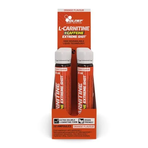 OLIMP SPORT NUTRITION Olimp L-Carnitine + Caffeine Extreme Shot (10 x 25 ml) - orange - Praktische Energy Shots für unterwegs, ideal vor dem Workout. Unterstützt die Energieversorgung bei sportlichen Aktivitäten und überzeugt durch hohe Bioverfügbarkeit der Inhaltsstoffe.