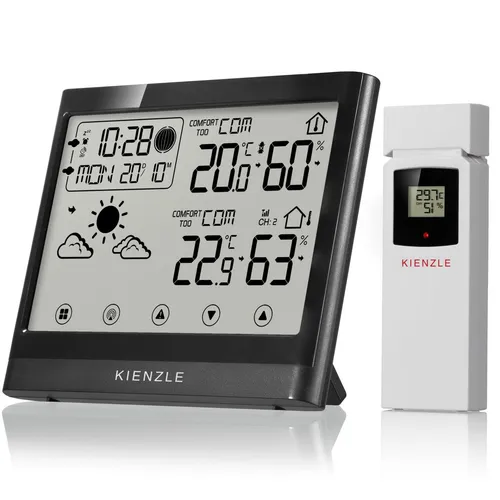 Kienzle TempTrend NEO Funkwetterstation - Wettersensoren mit präziser Wettervorhersage und Schimmelalarm für ein optimales Raumklima – ideal für Zuhause und Büro.