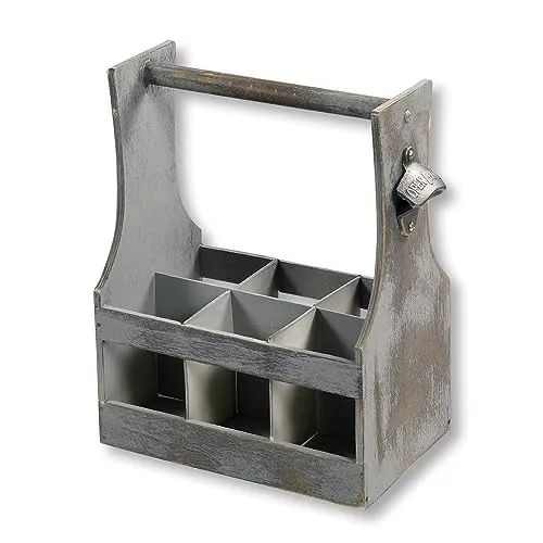 KESPER Flaschenträger - FSC-zertifiziertes Sperrholz, für 6 Flaschen mit integriertem Flaschenöffner, grau 66265 13