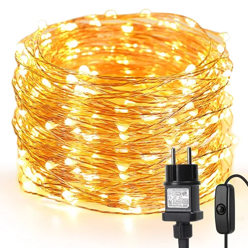 LE 20M LED Lichterkette Draht aus Kupferdraht, 200 LEDs, Wasserdicht IP65, Strombetrieben mit Stecker, Ideale Weihnachtsbeleuchtung für Außen, Innen, Zimmer, Party, Hochzeit Deko usw. Warmweiß