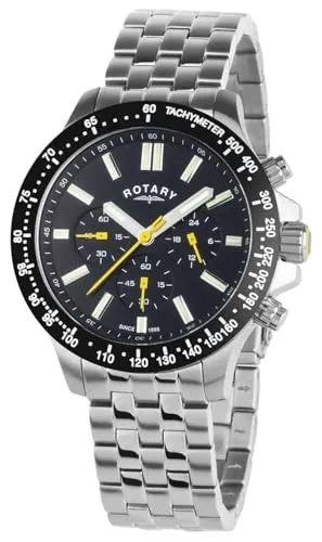 Rotary Sport-Quarzchronograph (45 mm), schwarzes Zifferblatt/Edelstahlarmband GB00024/04