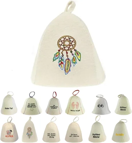 Saunahut aus Wollfilz (SS20-016) Saunamütze mit witzigen Motiven, Filz Kopfschutz Saunakappe Filzkappe Mütze Filzhut Kappe Sauna Hut