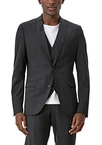 s.Oliver BLACK LABEL Herren Business-Anzug Jacke 160.11.899.15.153.2053723, Schwarz, 46 - Elegante Anzugjacke für Herren mit Reverskragen, farblich abgesetztem Innenfutter und praktischen Taschen – ideal für den professionellen Auftritt.